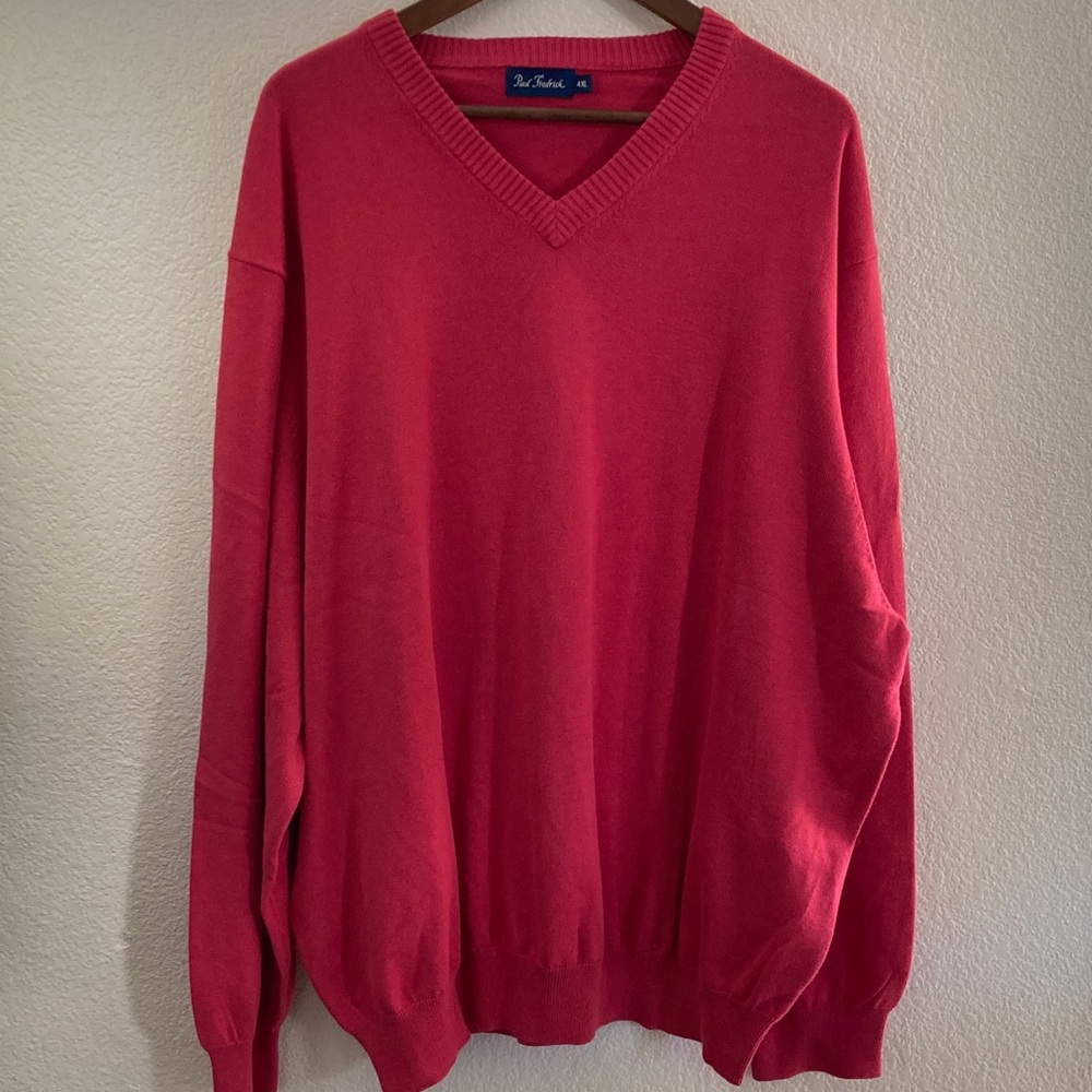 Paul Fredrick Bold coral pink V-Neck Sweater 100% Pima cotton 4XL